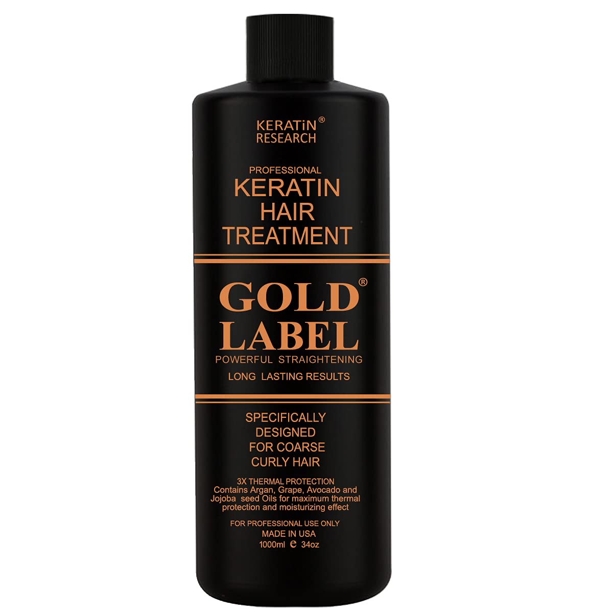 Gold Label Professional Brazilian Keratin Blowout Hair Treatment Super Enhanced Formula Specifically Designed for Coarse, Curly,