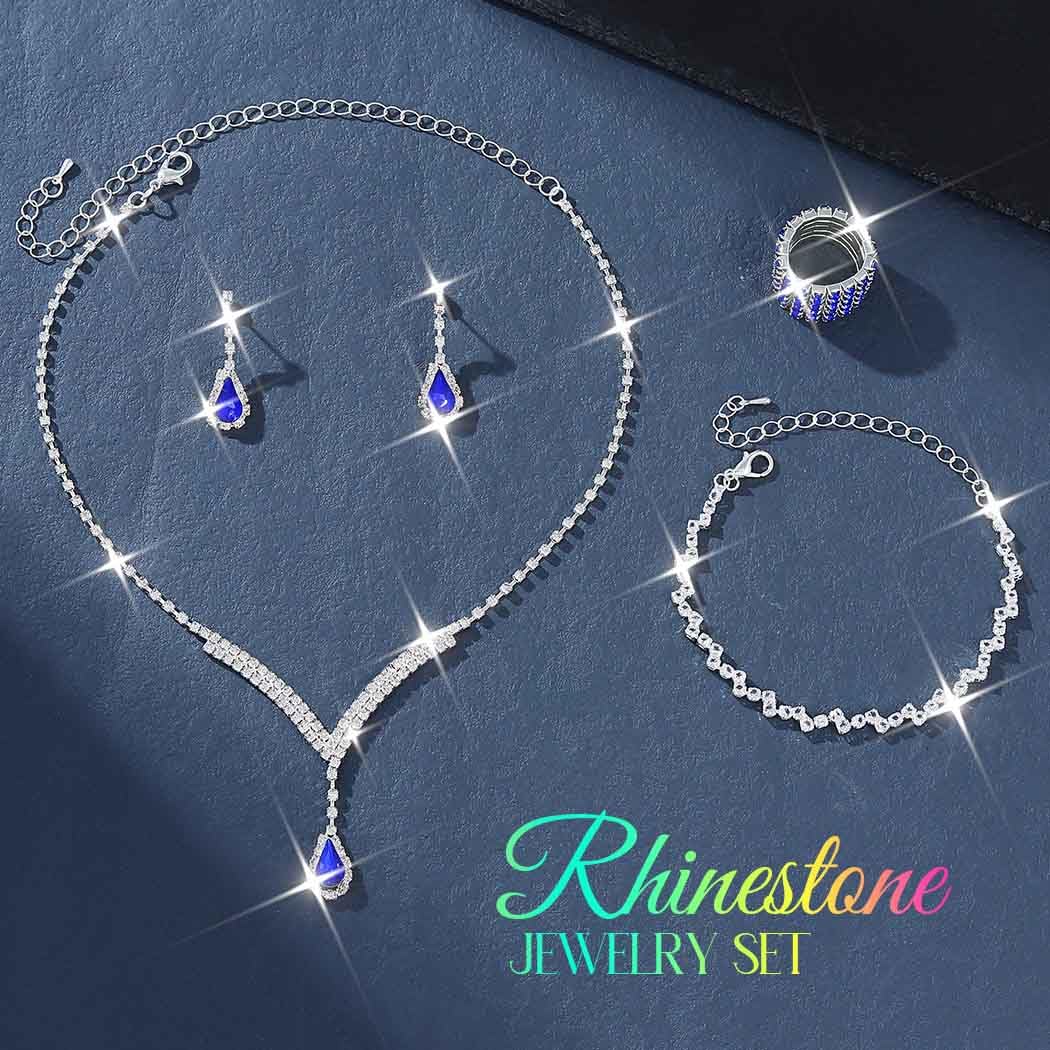 Unicra Bridal Wedding Jewelry Set Silver Rhinestone Necklace Earrings Bracelet Ring Sets Formal Costume Jewelry for Women and Br