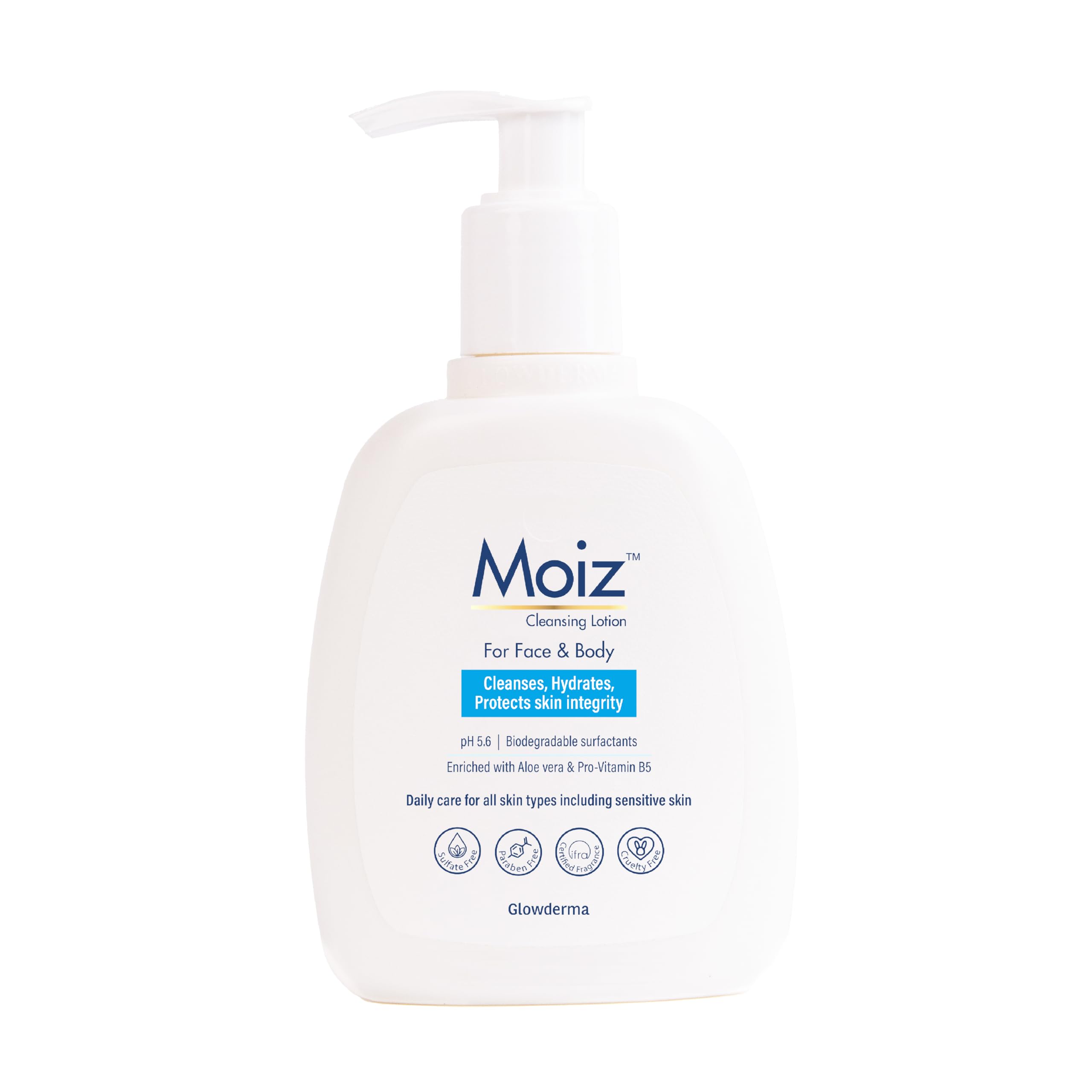 Moiz Cleansing Lotion | Face & Body Cleanser | For Sensitive Skin | With Aloe Vera & Pro-Vitamin B5 | Ph 5.6 | Soap, Paraben & S