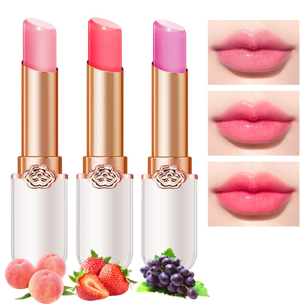 Evpct 3Pcs Peach Strawberry Grape Tinted Lip Balms Ph Lip Color Changing Lipstick Stain Gift Set Queen For Women Girls Korean Mo