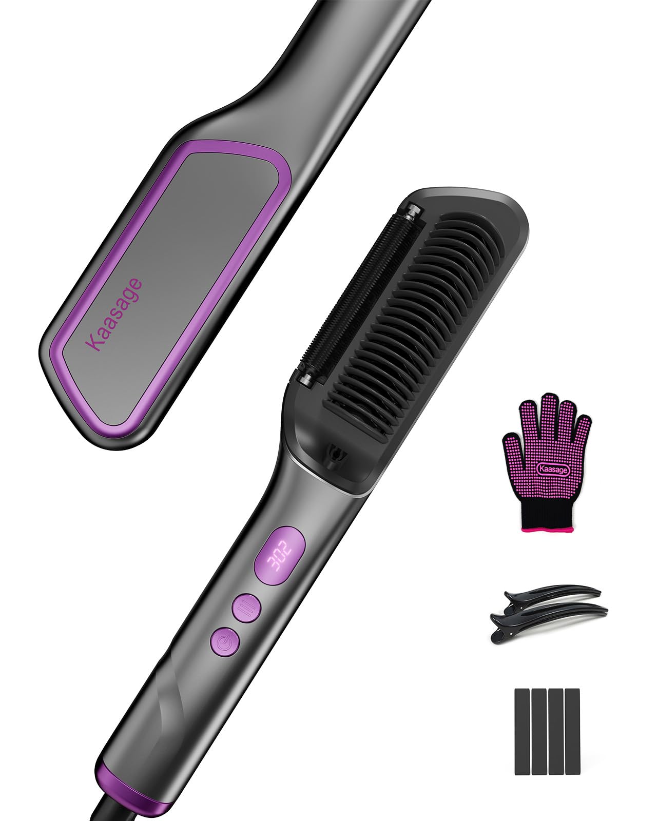 Kaasage 2-in-1 Hot Oil & Straightening Brush, 9 Temp Ionic Hair Straightener Comb with LED Display, Fast Heating PTC Tech & Heat
