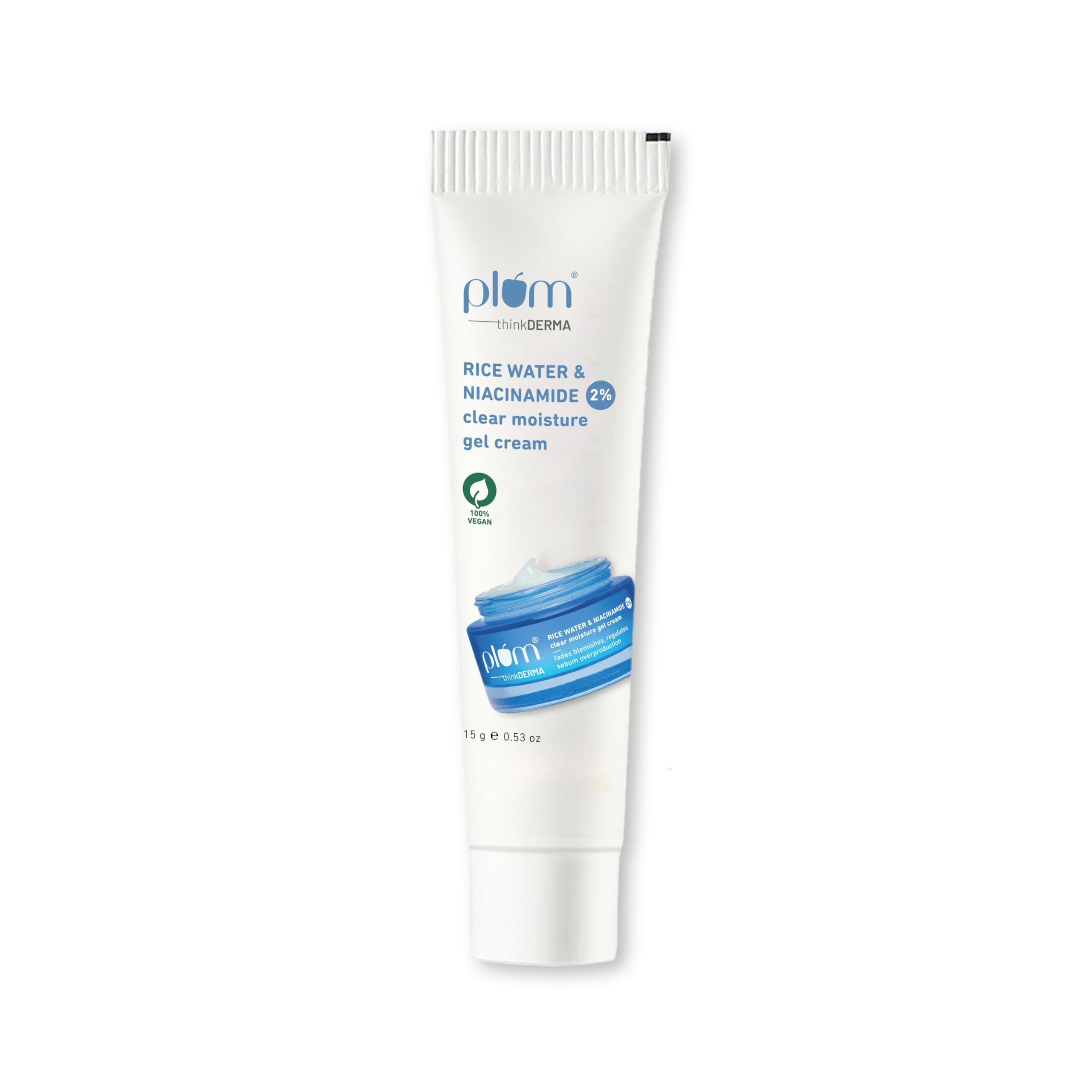 Plum 2% Niacinamide & Rice Water Superlight Gel Cream Moisturizer For Face | OilFree Hydration | Brightens, Fades Blemishes | D