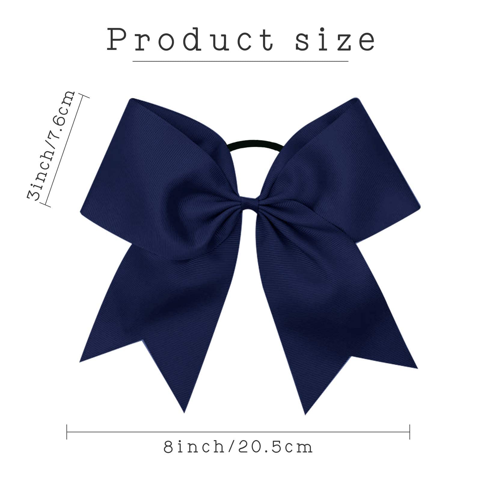 16Pcs 8 '' Large Cheer Hair Bows Ponytail Holder Elastic Band Handmade For Cheerleading Teen Girls College Sports (16 Pcs) (Navy