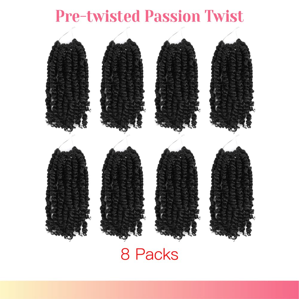 The Bohobabe Crochet Passion Twist Hair Pretwisted 10 Inch Short Pre-Looped Passion Twist Crochet Braiding Hair 8 Packs (1#)