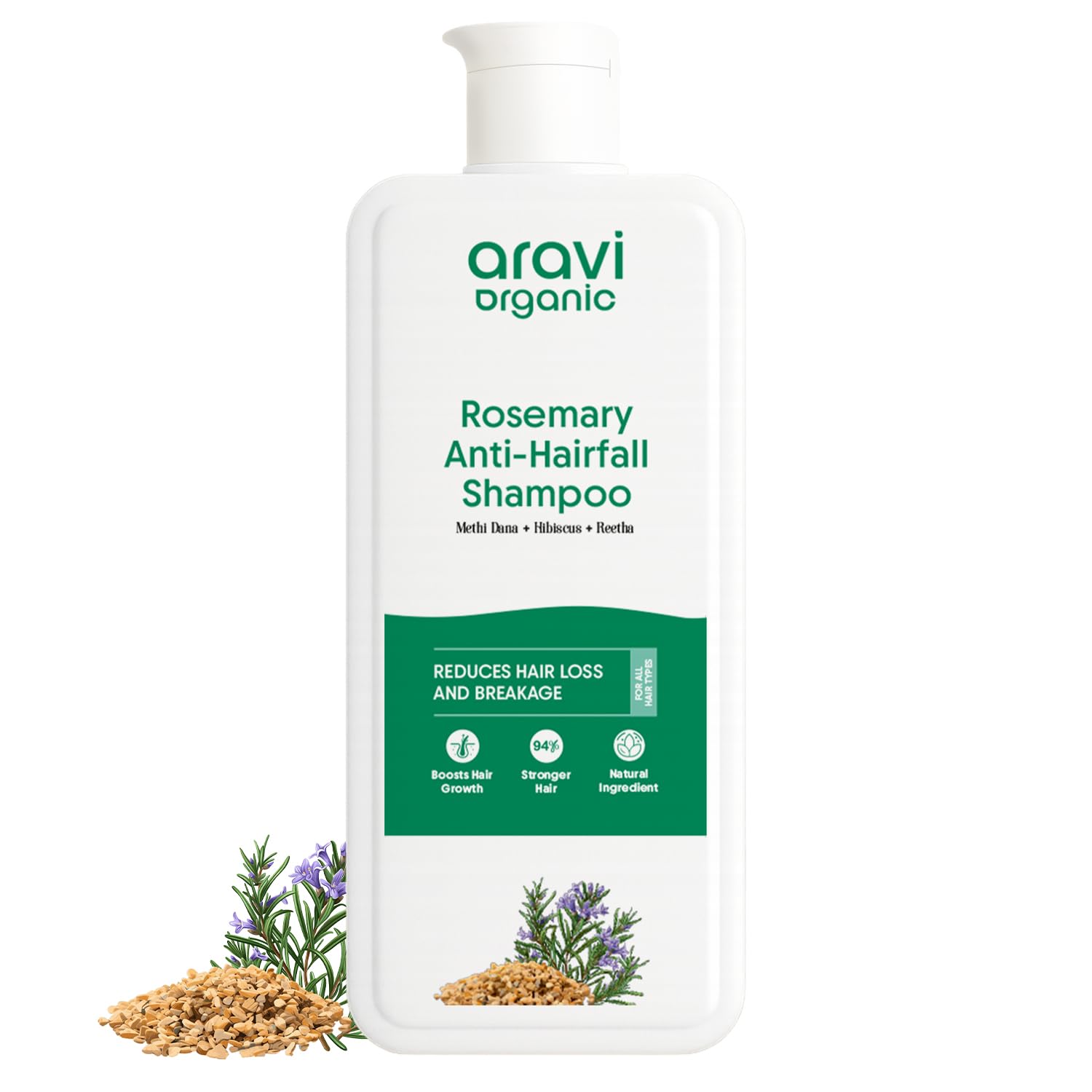 Aravi Organic Rosemary Anti Hairfall Shampoo | Hair Growth & Hairfall Control | Up To 94% Stronger Hair | Sulphate-Free Shampoo 