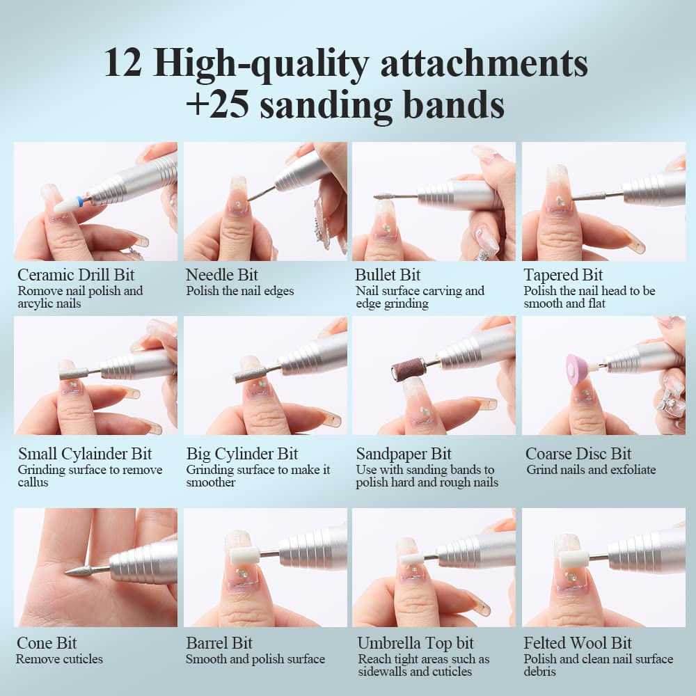 Electric Nail Drill Cordless, TOUCHBeauty Electric Nail File Machine Professional 12 in 1 for Acrylic Gel Nails, Manicure Pedicu