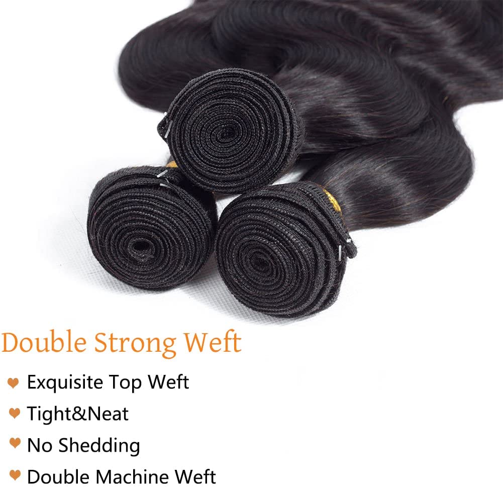 Hswpawk Human Hair Bundles 20 22 24 Inch Body Wave 3 Bundles Human Hair 12A Grade 100% Unprocessed Brazilian Virgin Hair Bundles