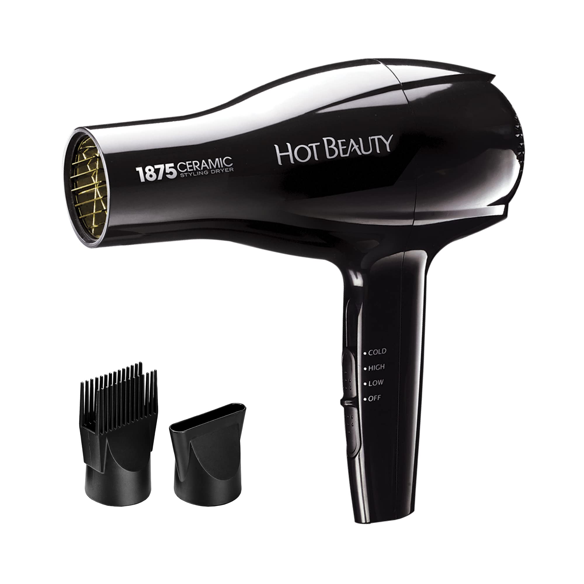 Hot Beauty 1875 Ceramic Styler Hair Styling Blow Dryer 2 Attachments Included Lightweight and Fast Dry Multi Heat Speed Setting 