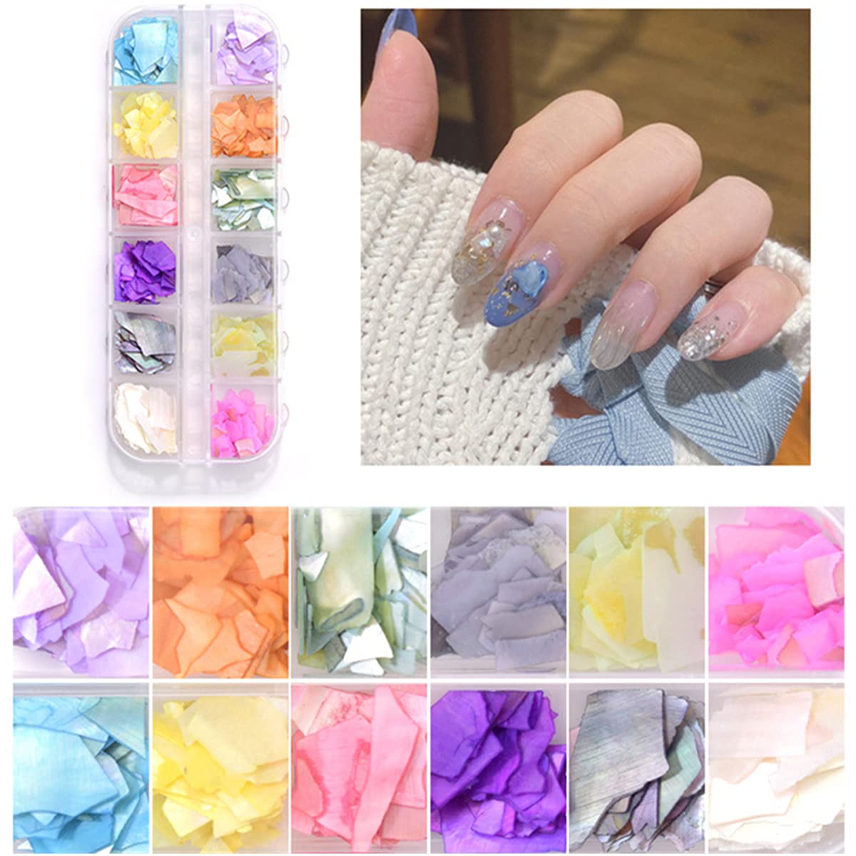 Edittime 5 Boxes 3D Nail Art Crushed Sea Shell Irregular Iridescent Natural Abalone Seashell Slices Starfish Metal Sea Star Conc