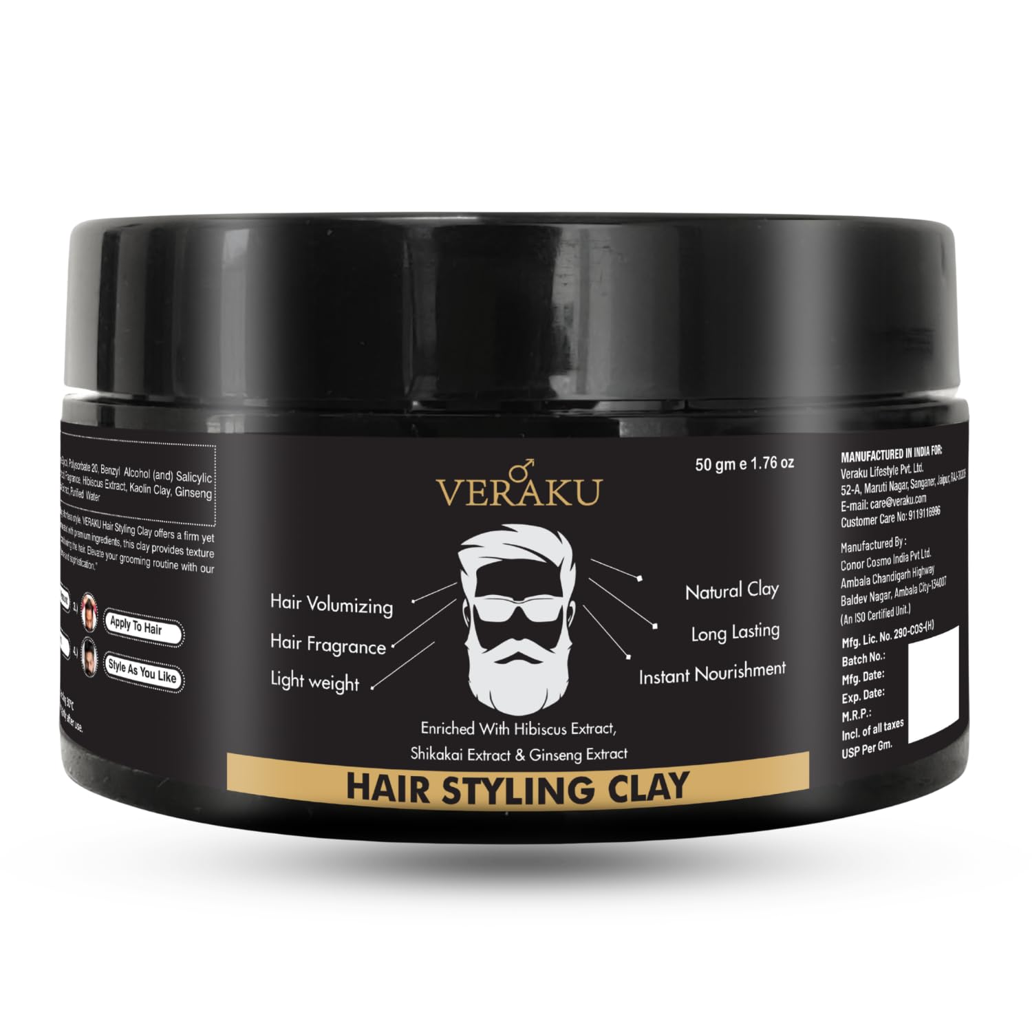 Hair Styling Clay For Men | Strong Hold Matte Finish | Natural Look Hair Wax | Volumizing & NonGreasy | With Hibiscus, Shikakai