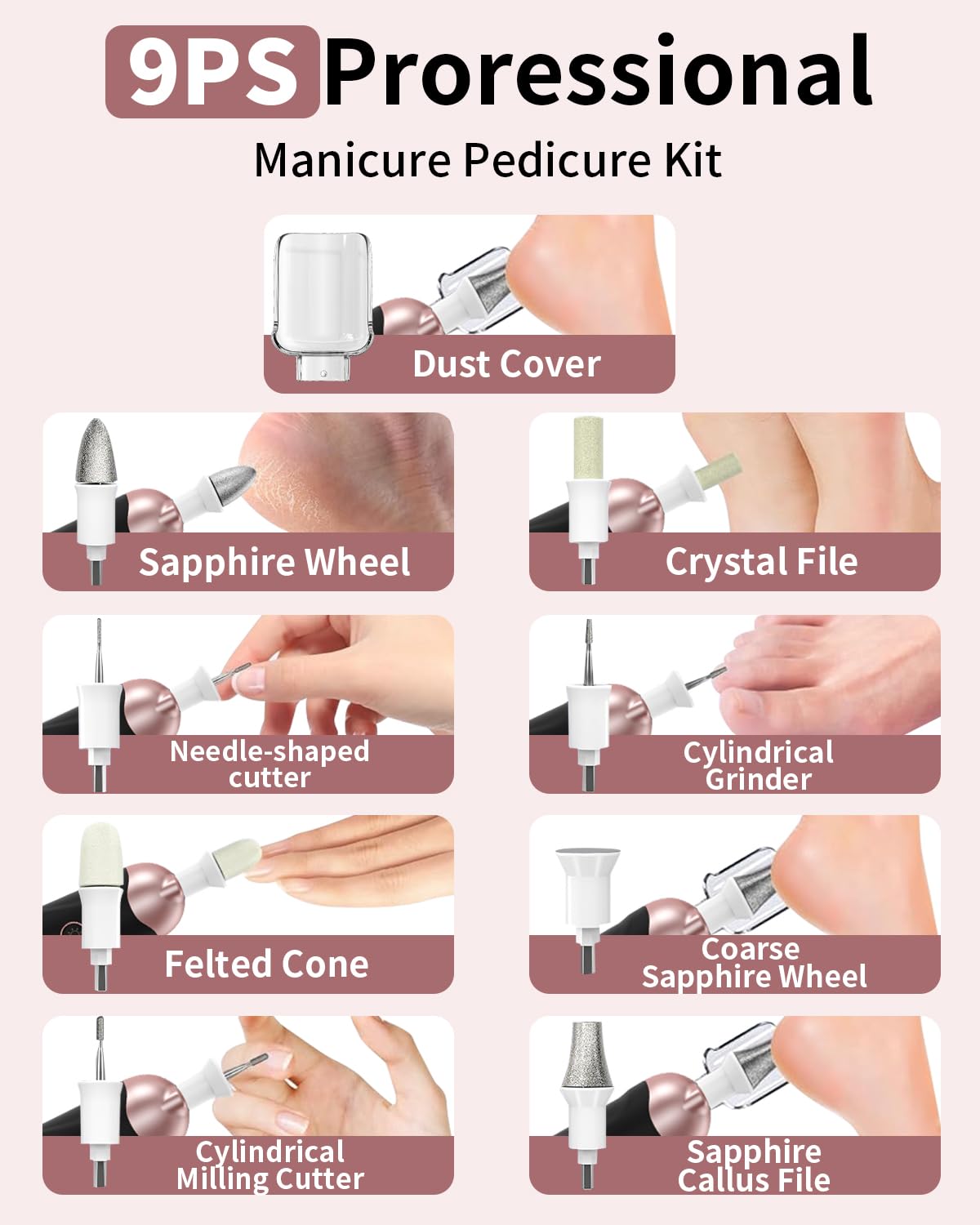 Professional Manicure Pedicure Kit, Cordless Electric Nail File Set, Rechargeable Pedicure Tools For Feet, 5 Speeds Hand Foot Ca
