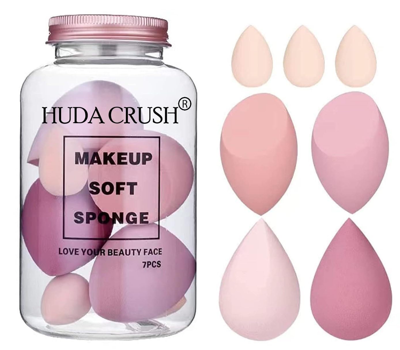 Huda Crush Makeup Sponge Set Beauty Blender With Egg Case, Soft Sponge For Liquid Foundation, Creams, And Powders Latex Free Wet