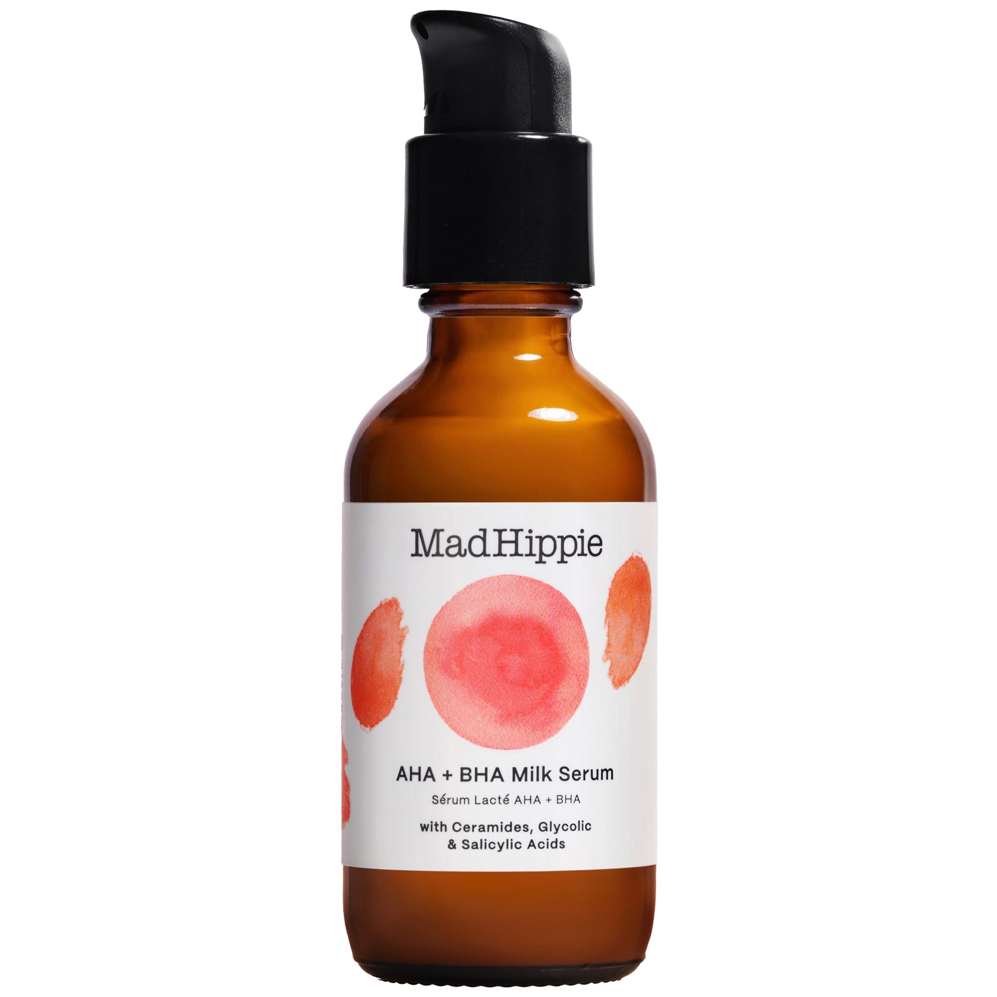 Mad Hippie AHA + BHA Milk Serum  Gentle Exfoliating Face Serum with Ceramide NP, Glycolic, Lactic & Salicylic Acids, 2 Fl Oz