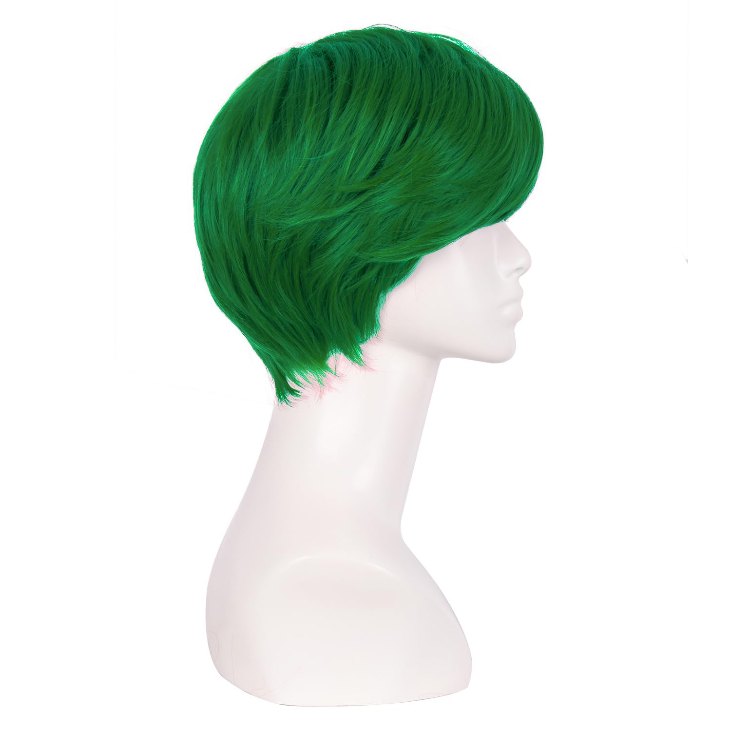 MapofBeauty 10 Inch/25 cm Side Bangs Fashion Men Short Curly Hair Cosplay Wig (Grass Green)