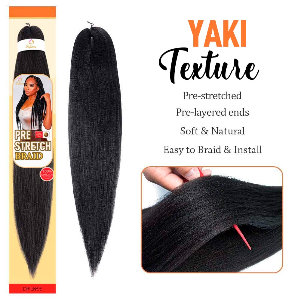 Difunee Pre-Stretched Braiding Hair - 20 Inch 8 Packs Medium Long Braiding Hair Yaki Texture Soft Crochet Braids, Natural Black