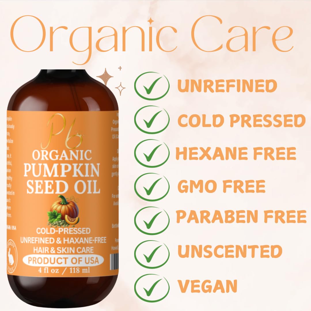 Organic Pumpkin Seed Oil - 100% Pure Cold-Pressed Unrefined Pumpkin Seed Oil for Hair & Skin - Moisturizing Hair & Face Oil, Org