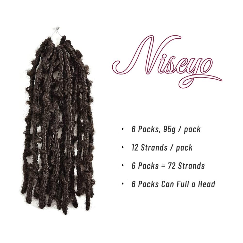 Niseyo 14 Inch Butterfly Locs Crochet Hair 6 Packs Pre Looped Handmade Brown Distressed Faux Locs Crochet Braids (4#)