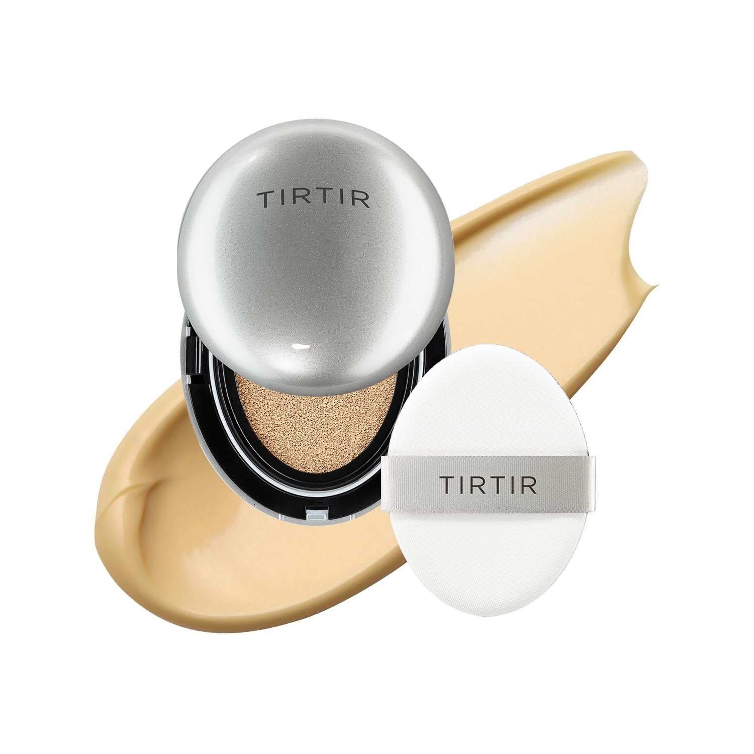 [*Mini Size*] Tirtir Aura Glow Silver Cushion | Korean Cushion Foundation, (#24W Soft Beige, 0.15 Fl Oz)