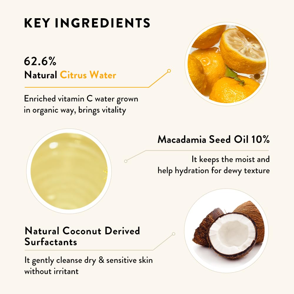 Sioris Cleanse Me Softly Milk Cleanser, Vegan, Daily Gentle Skin Cleanser, Natural Citrus 62.6% Water, Macadamia Seed Oil, Clean