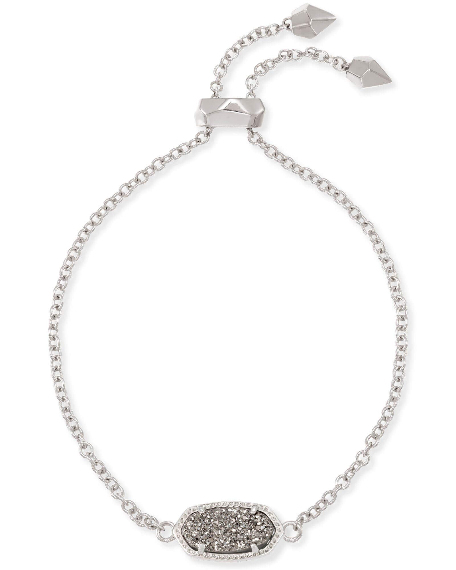Kendra Scott Elaina Adjustable Chain Bracelet for Women, Fashion Jewelry, Rhodium-Plated, Platinum Drusy