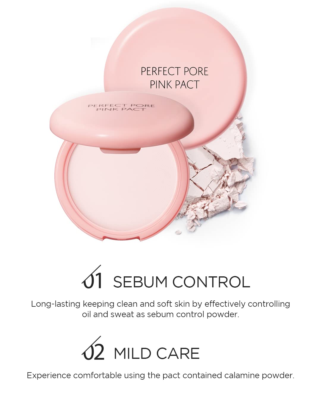 THESAEM Saemmul Perfect Pore Pink Pact - Makeup Finishing Pressed Powder for Sebum Control and Pore Minimization, Soothes Sensit