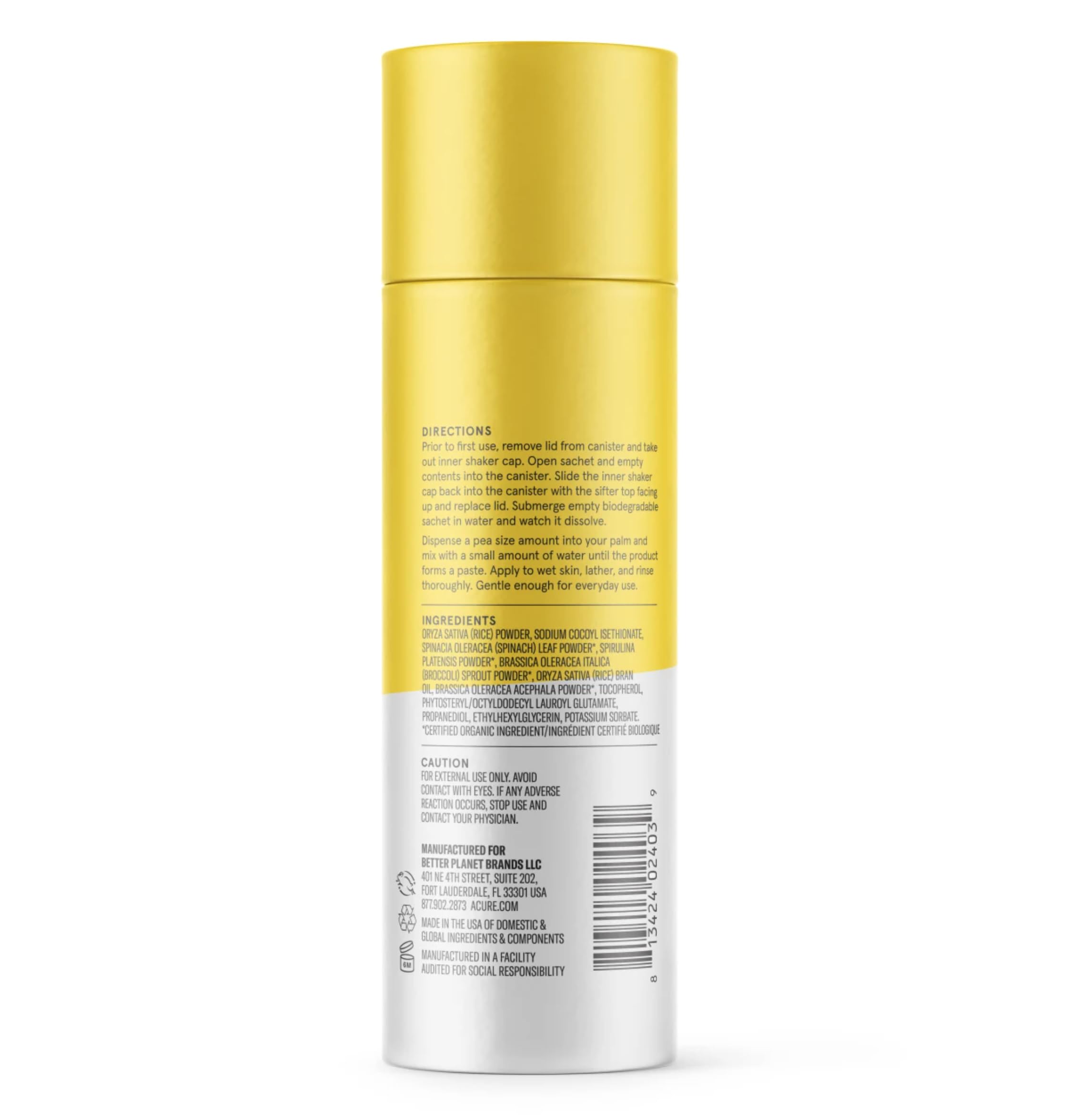 Acure Brightening Cleansing Powder - Concentrated Cleanser, Moisture Retention & Refining Skins Texture - Water-Activated Cleans