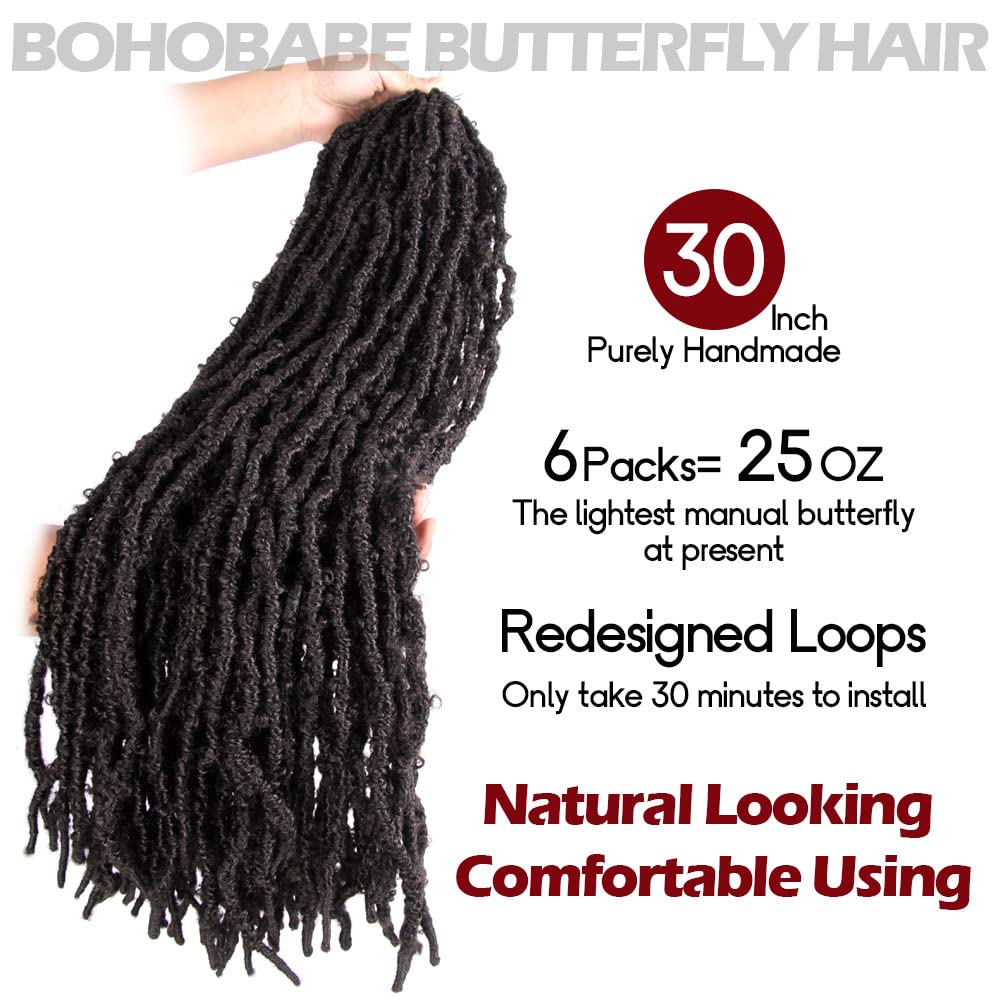 30 Inch Light Weight Butterfly Locs Crochet Hair 8 Packs Long Brown Distressed Butterfly Faux Locs Crochet Hair, 4#