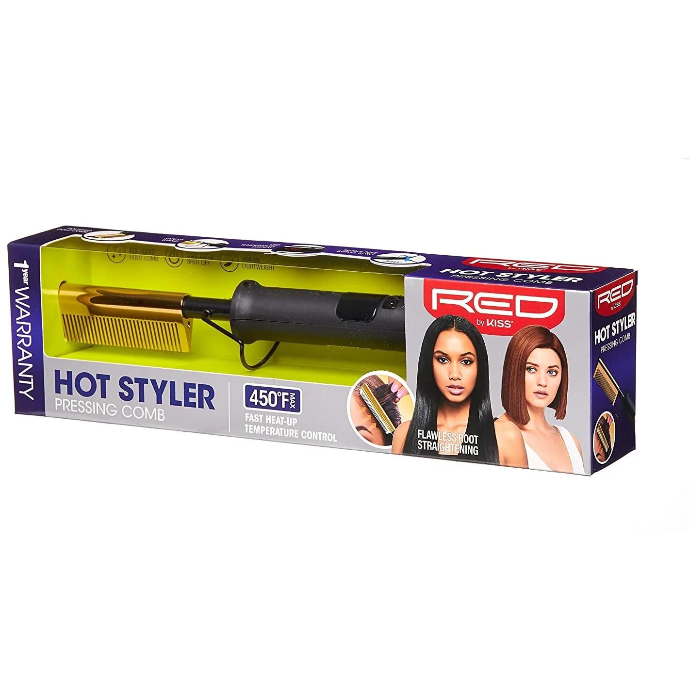 Red By Kiss Hot Comb Hair Straightener 450 Degrees, Straight Teeth Electric Heating Comb, Pressing Comb Brush For Straightening