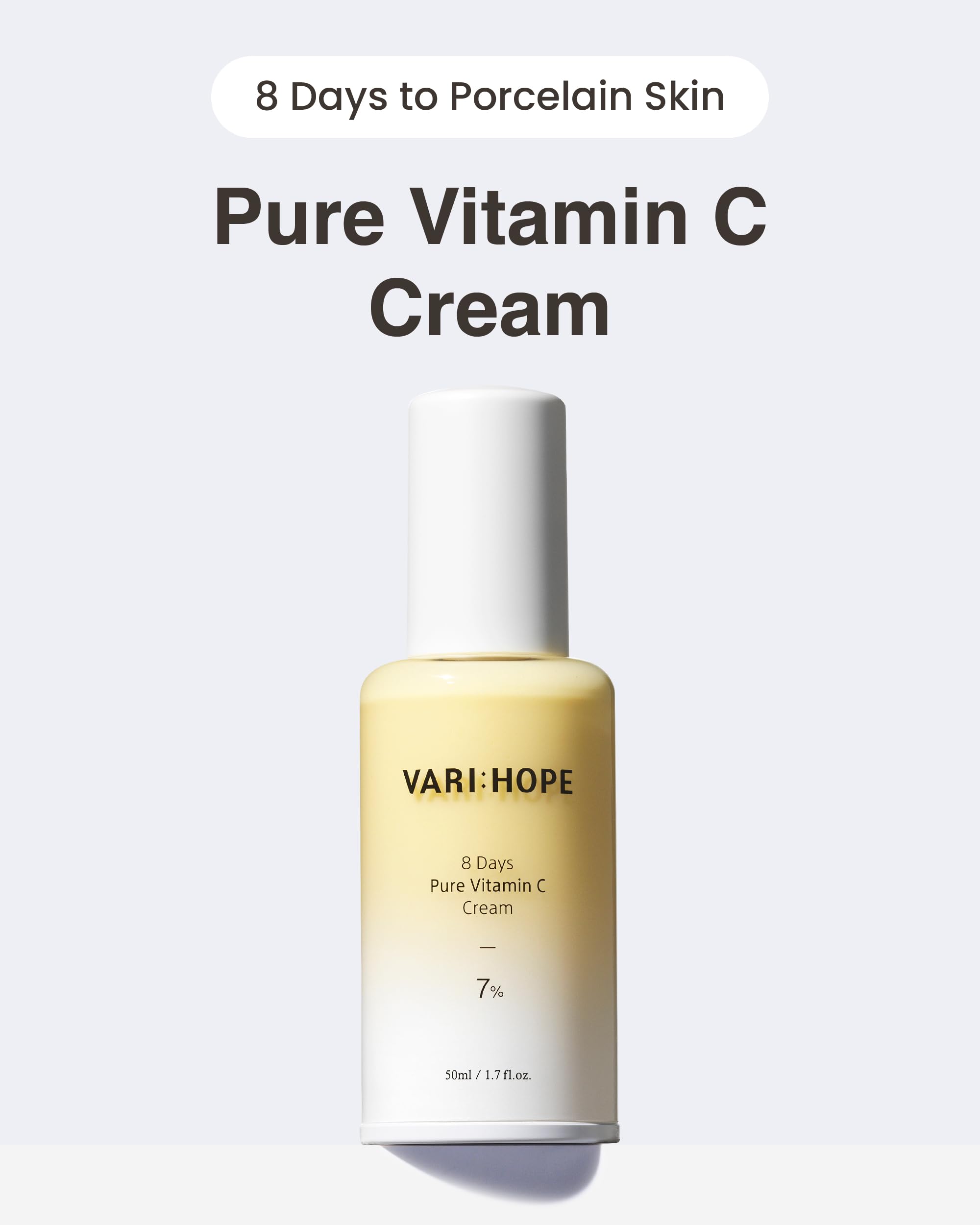 Varihope 8 Days Pure Vitamin C Cream (1.7Fl Oz) - Korean Moisturizer For Radiant Skin. Deep Hydration, Glow, Nourishment. Stabil
