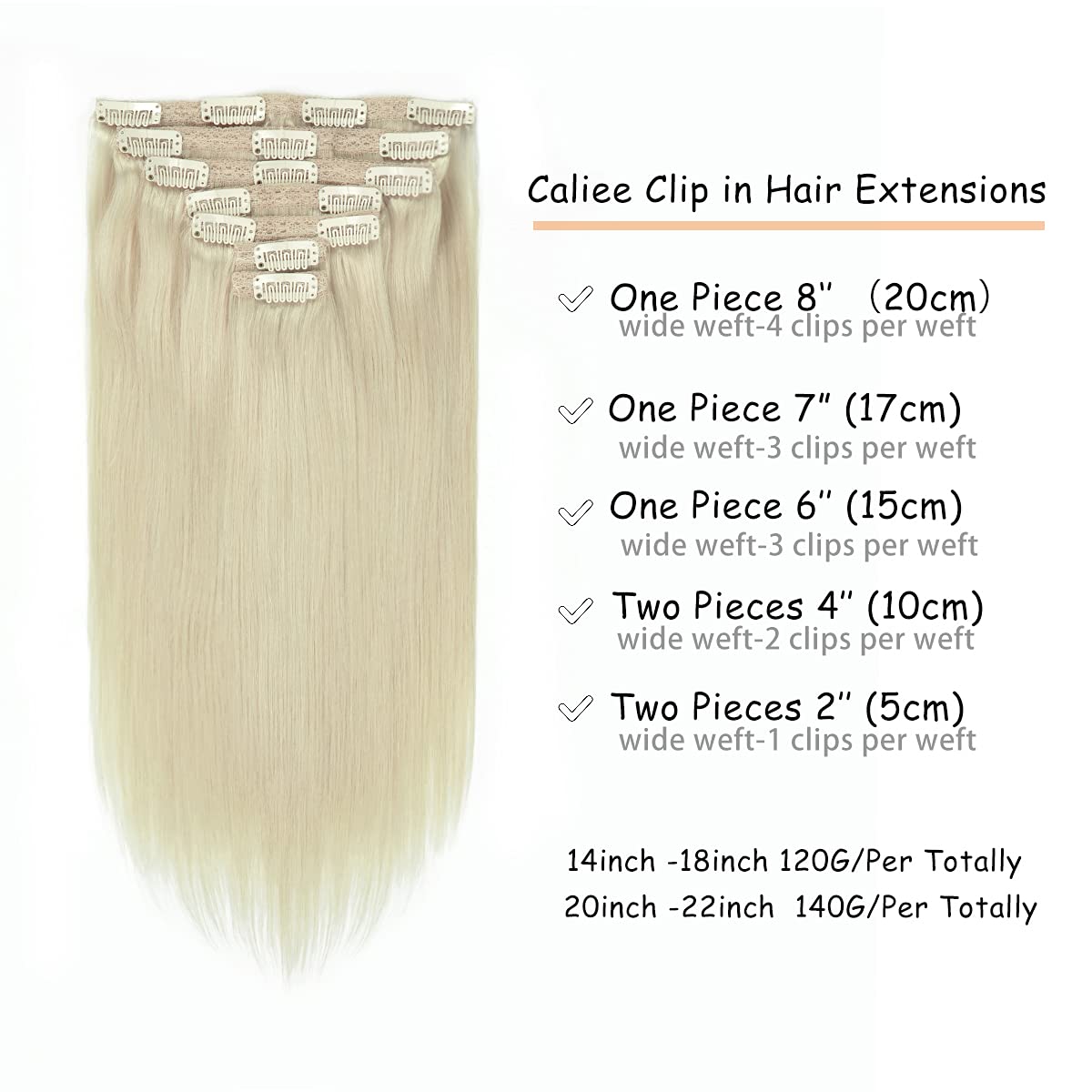 Caliee Blonde Hair Extensions Clip In Human Hair Thick Hair Extension Full Head Seamless Double Weft Lace Remy Hair Extensions C