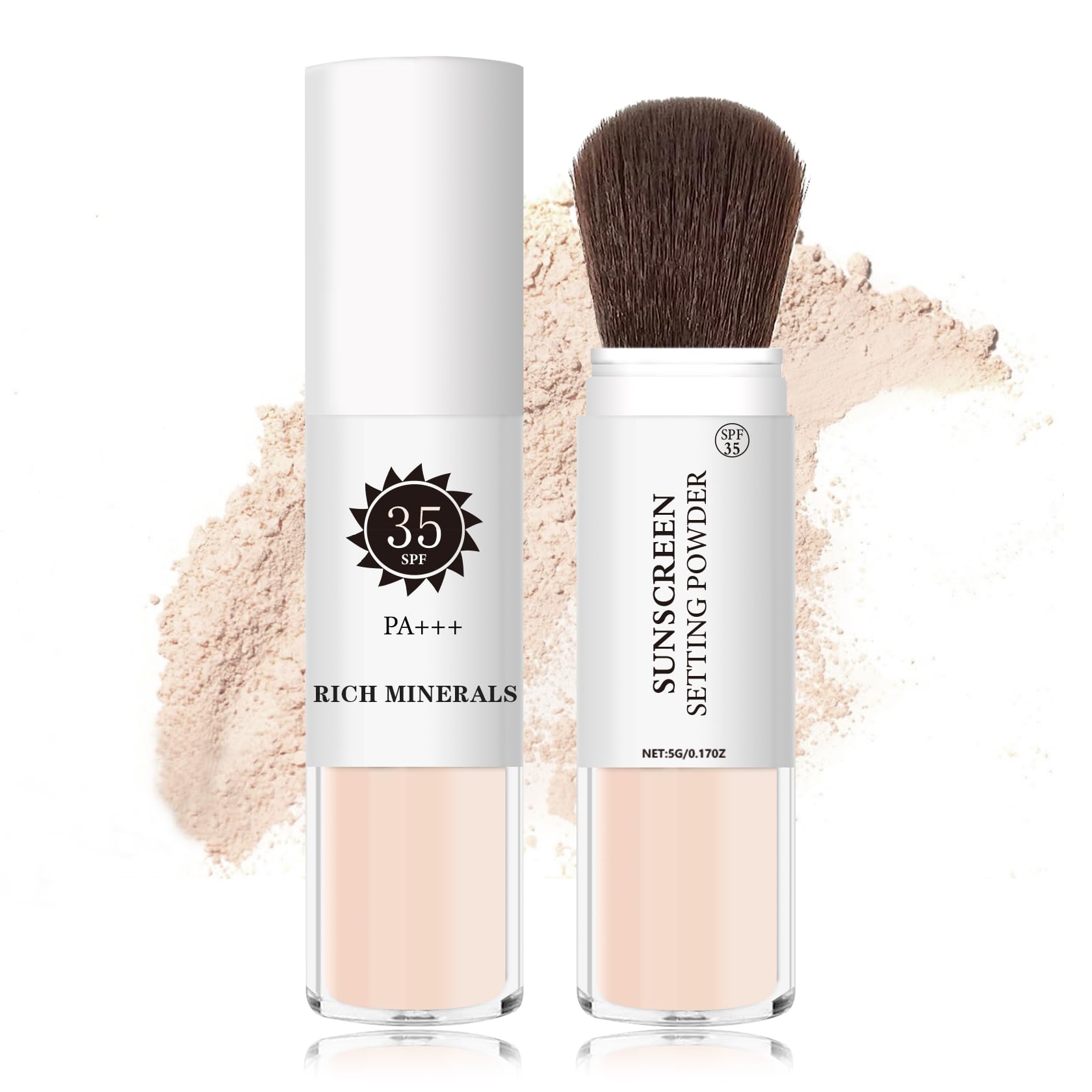 Setting Powder Sunscreen Powder Mineral Powder SPF 35, Natural Flawless Smooth Soft Matte Oil Control Brighten Concealer Translu