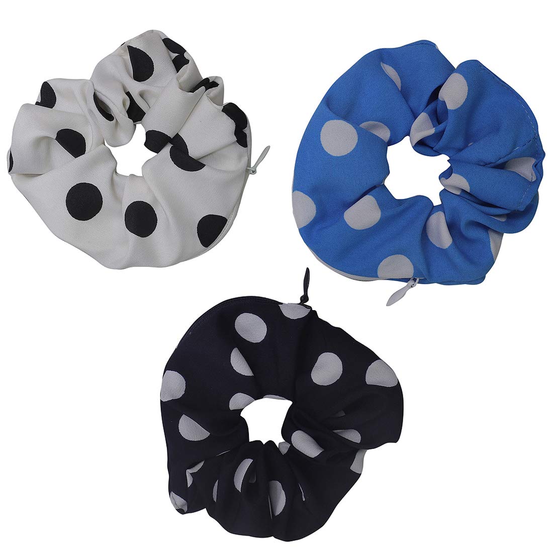 Nnr Polka Dots Printed Hair Scrunchies With Secret Zip Pocket Rubber Band For Women And Girls  Pack Of 3