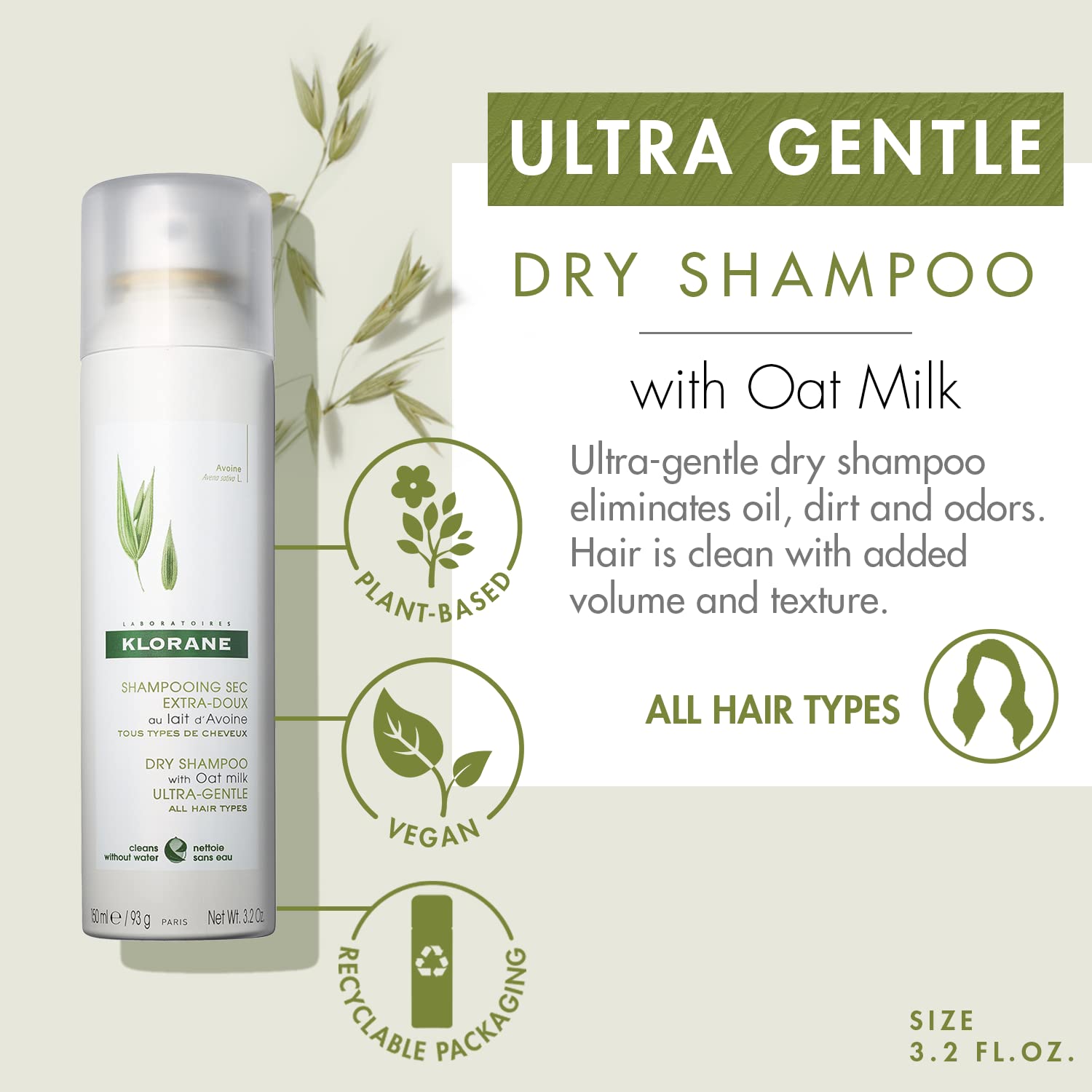 Klorane - Dry Shampoo With Oat Milk - Gentle Formula Instantly Revives Hair - Paraben & Sulfate-Free