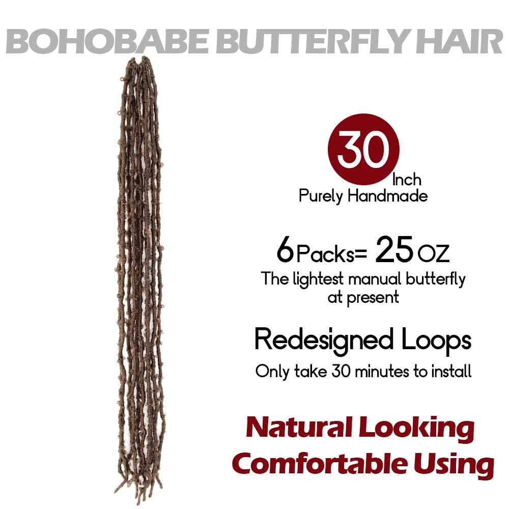 30 Inch Light Weight Butterfly Locs Crochet Hair 6 Packs Long Distressed Butterfly Faux Locs Crochet Hair, 27#