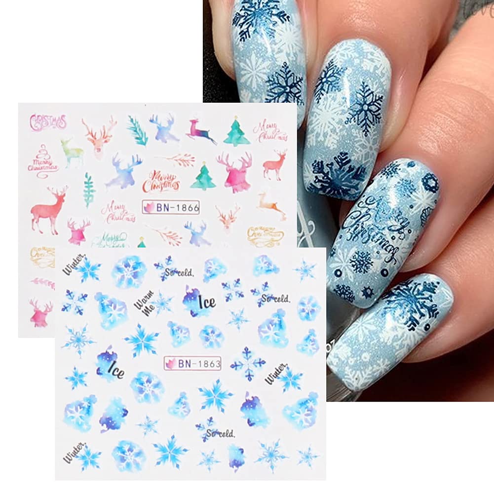 Christmas Nail Stickers Snowflake Nail Art Water Decals Transfer Foils For Nails Supply Snowman Reindeer Santa Claus Bell Tree S