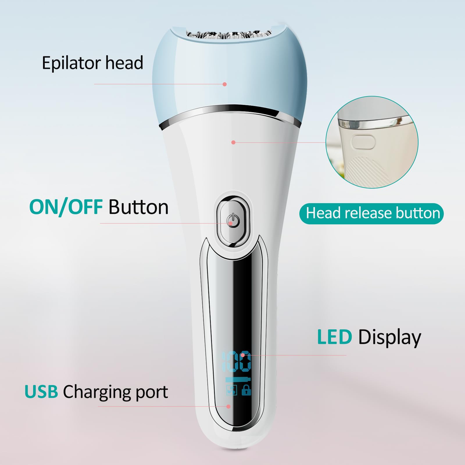 Epilator For Women, 6 In 1 Hair Removal Epilator, Shaver, Face Razor, Facial Brush, Face Massage And Body Exfoliator,Ipx7 Waterp