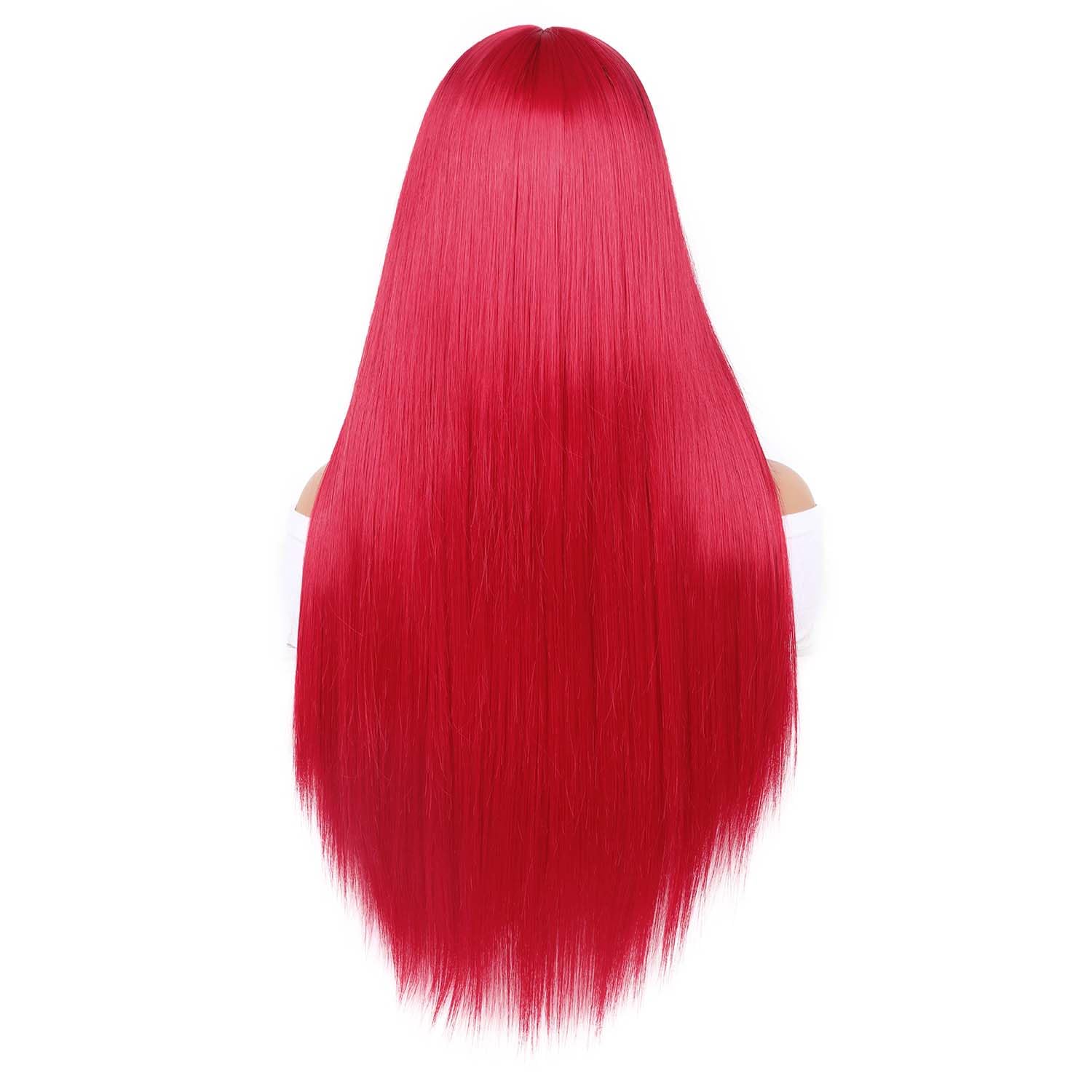Wiger Long Red Wigs With Bangs Straight Red Hair Wig For Women Long Hot Pink Bangs Wig Full Cosplay Wig For Women Synthetic Natu