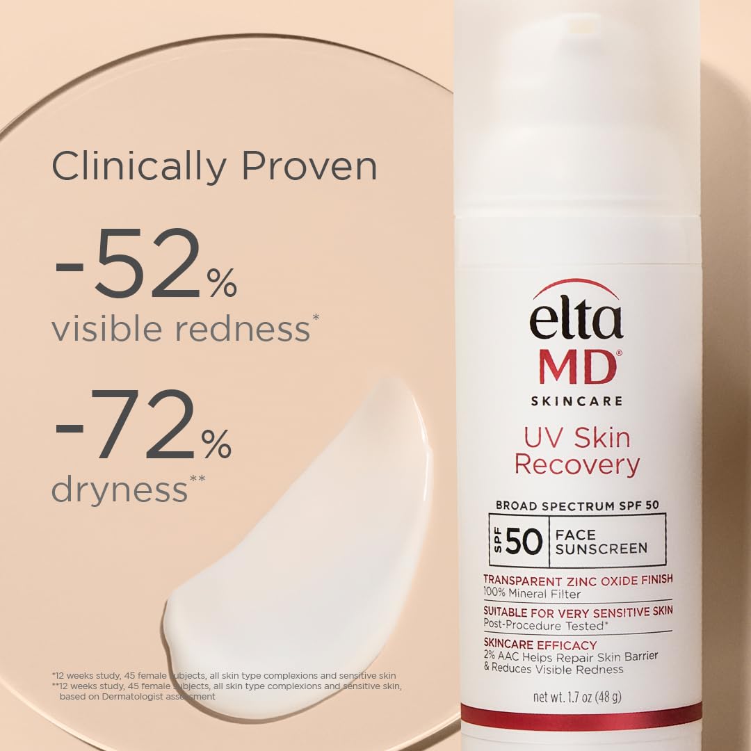 EltaMD UV Skin Recovery Face Sunscreen with Zinc Oxide, All Mineral, Safe for Sensitive Skin SPF 50