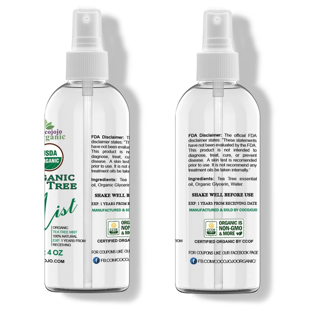 Dr Joe Lab Organic Tea Tree Mist For Skincare - USDA Certified - 4 oz- Face Spray - Soothing & Relaxing -Pure Essential Oil & Gl