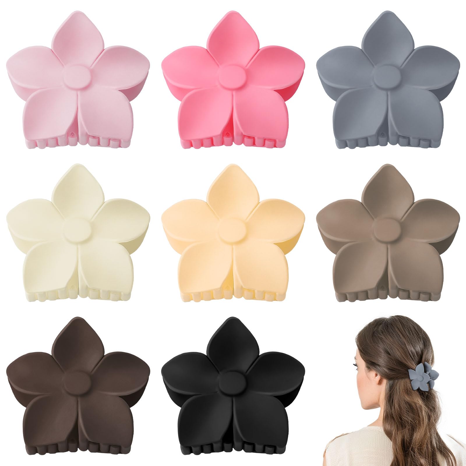 obeoby 8 Pcs Flower Claw Clips, Medium Hair Claw Clips for Thin Hair Hawaiian Flower Hair Clips Hibiscus Claw Clips Hair Accesso
