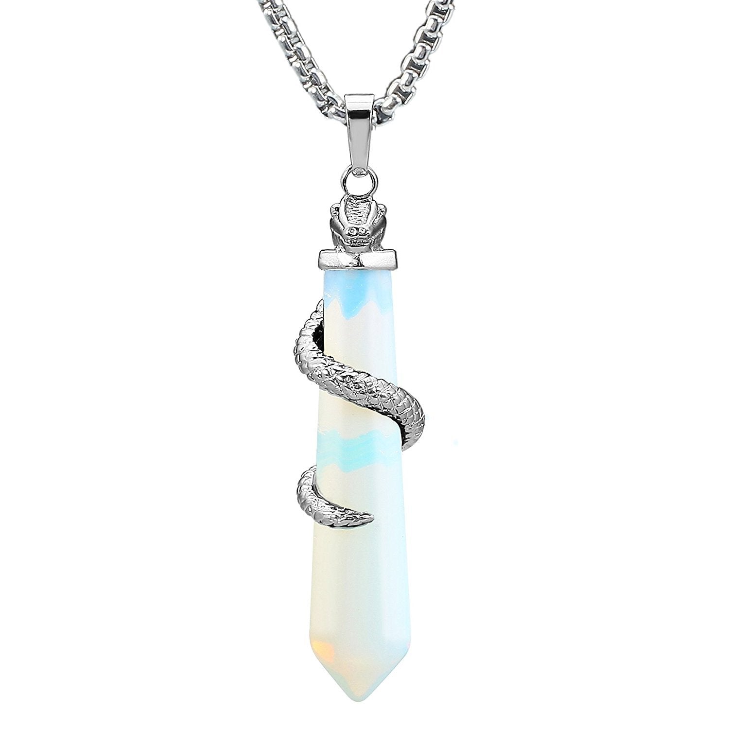 BEADNOVA Healing Crystal Necklace for Women Men Synthetic Opalite Snake Tail Wrap Pendant Energy Healing Gemstones Jewelry Pendu