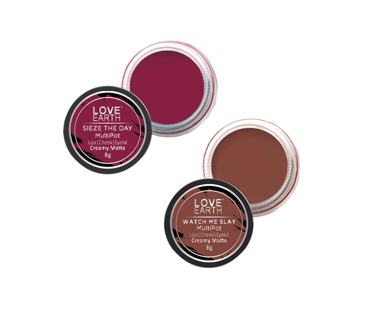 Love Earth Lip Tint & Cheek Tint Multipot Combo (Raspberry Pink & Caramel Brown) With Richness Of Jojoba Oil And Vitamin E For L