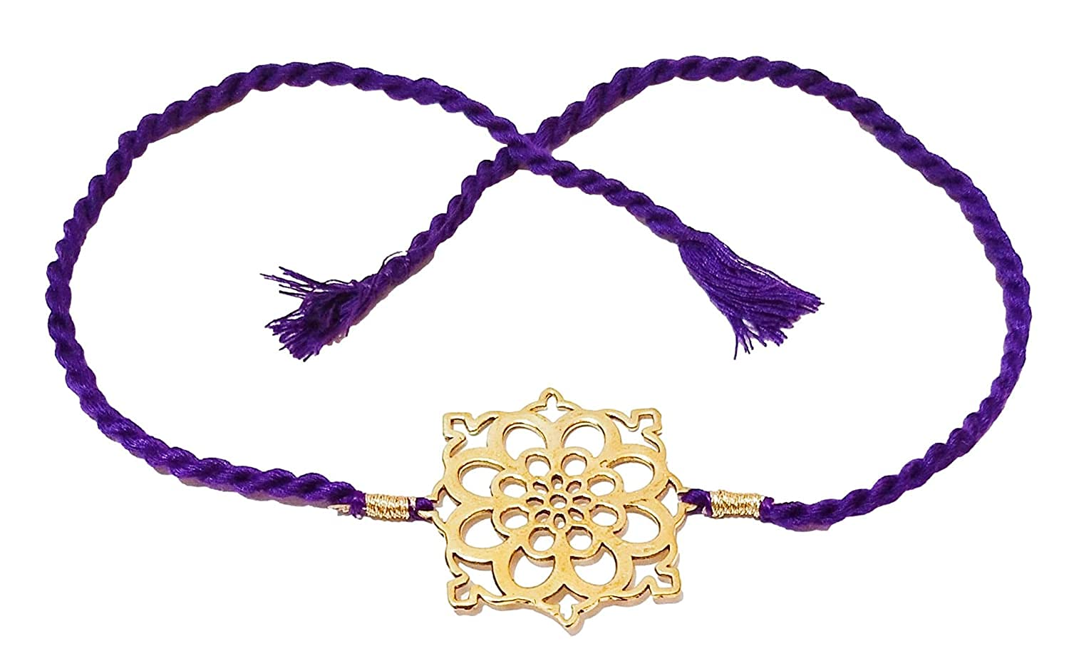 Athz Brass Rakhi With Indigo Blue Thread With Chakra Dial For Bhaiya Rakhis Cutwork Brass Dial For Rakshabandhan