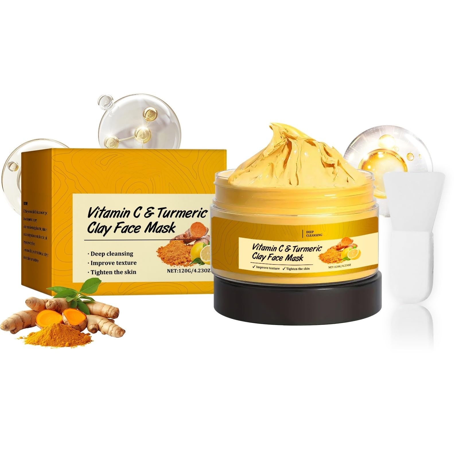 CLY AMS Vitamin C & Turmeric Clay Mask,Deep Cleansing Facial Mask,Oil Control | Pore Refining | Hydrating & Smoothing Skin, 4.23