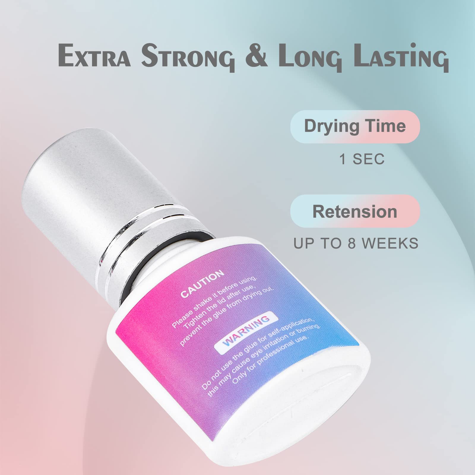 Waterproof Lash Glue, Powerful Lash Extension Glue For Eyelash Extensions, 1 S Dry Time/8 Weeks Retention/Waterproof & Anti-Oil