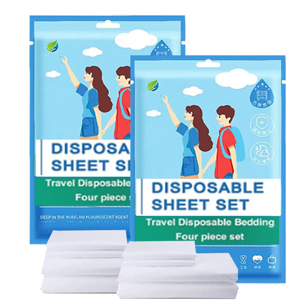 Disposable Travel Bed Sheets King Size, Disposable Hotel with Quilt Cover and Pillowcase, Disposable Bedding Travel Bedding Disp