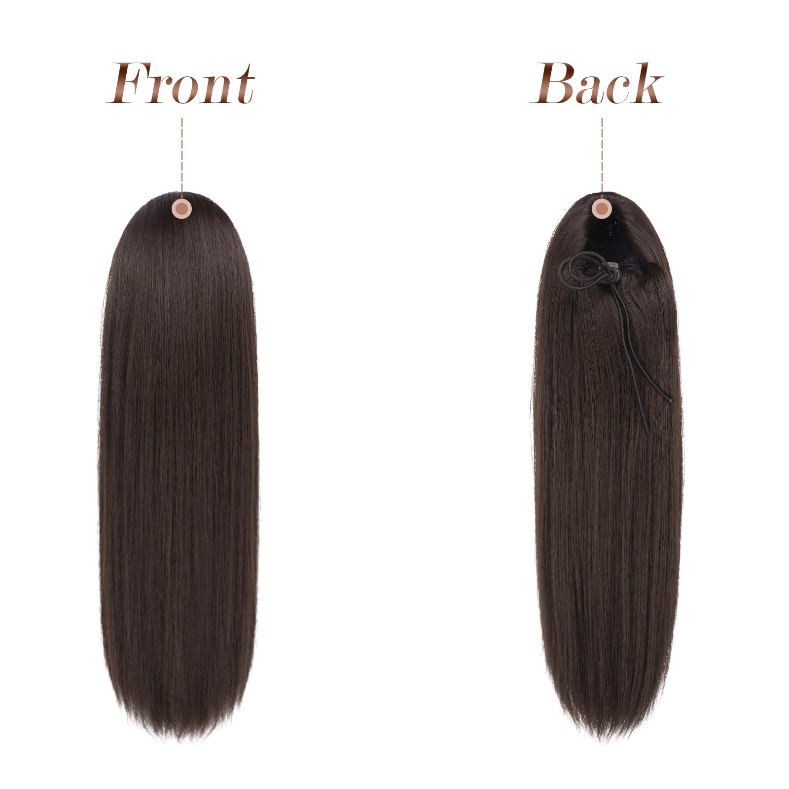 Feshfen Straight Drawstring Ponytail Extensions Long Clip In Synthetic Natural Hair Pieces Pony Tails Hairpieces For Women, Brow