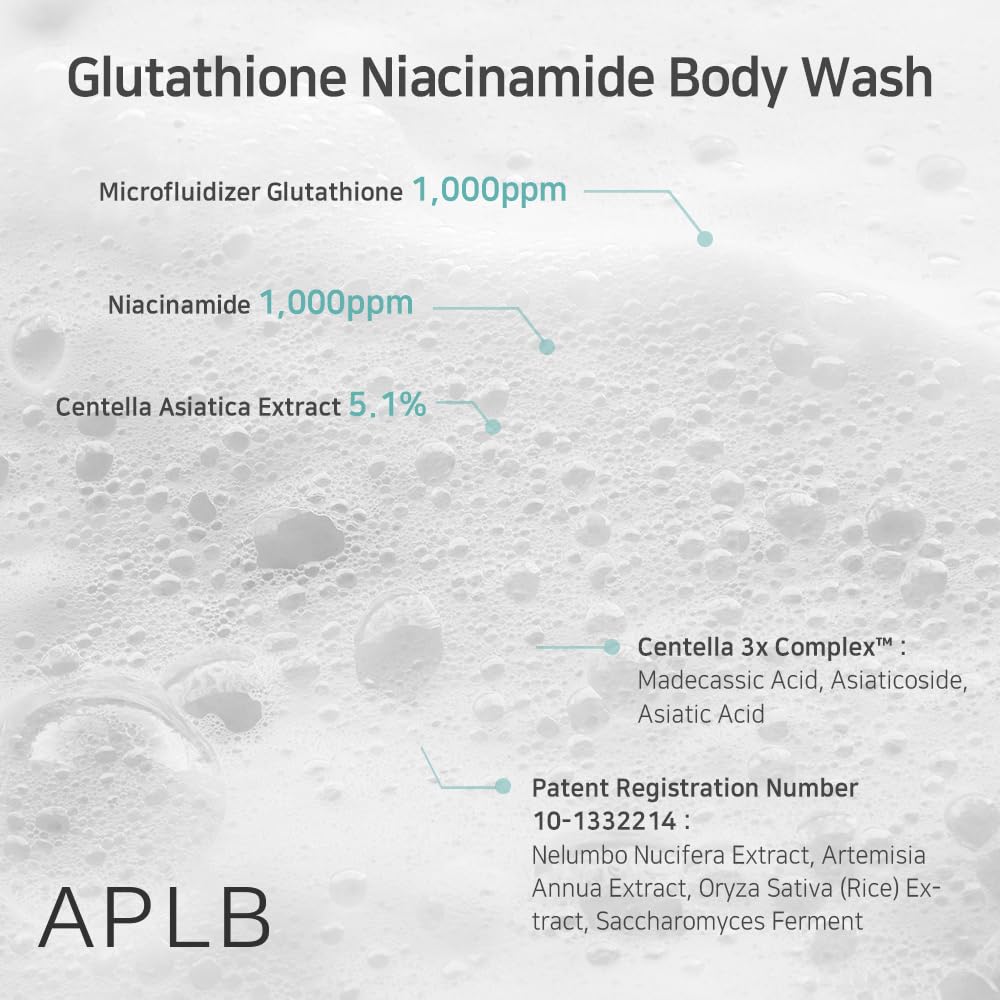 Aplb Glutathione Niacinamide Body Wash | Lipo Gluta Niac Cen 5.3% 10.14 Fl.Oz/Korean Skincare, Gentle Ingredients For The Safety