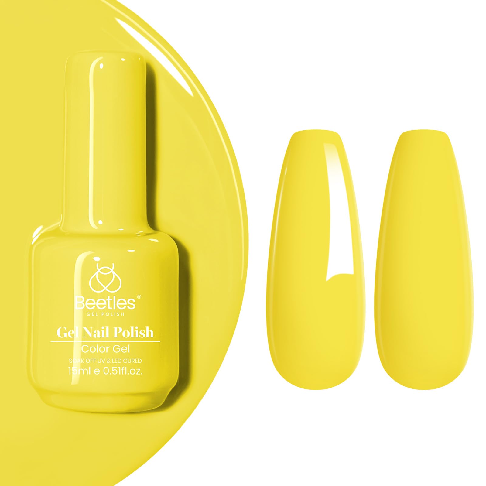 beetles Gel Polish, 15ml Canary Yellow Color Gel Polish Soak Off LED Nail Lamp Gel Polish Nail Art DIY Home Manicure Salon Gel 0