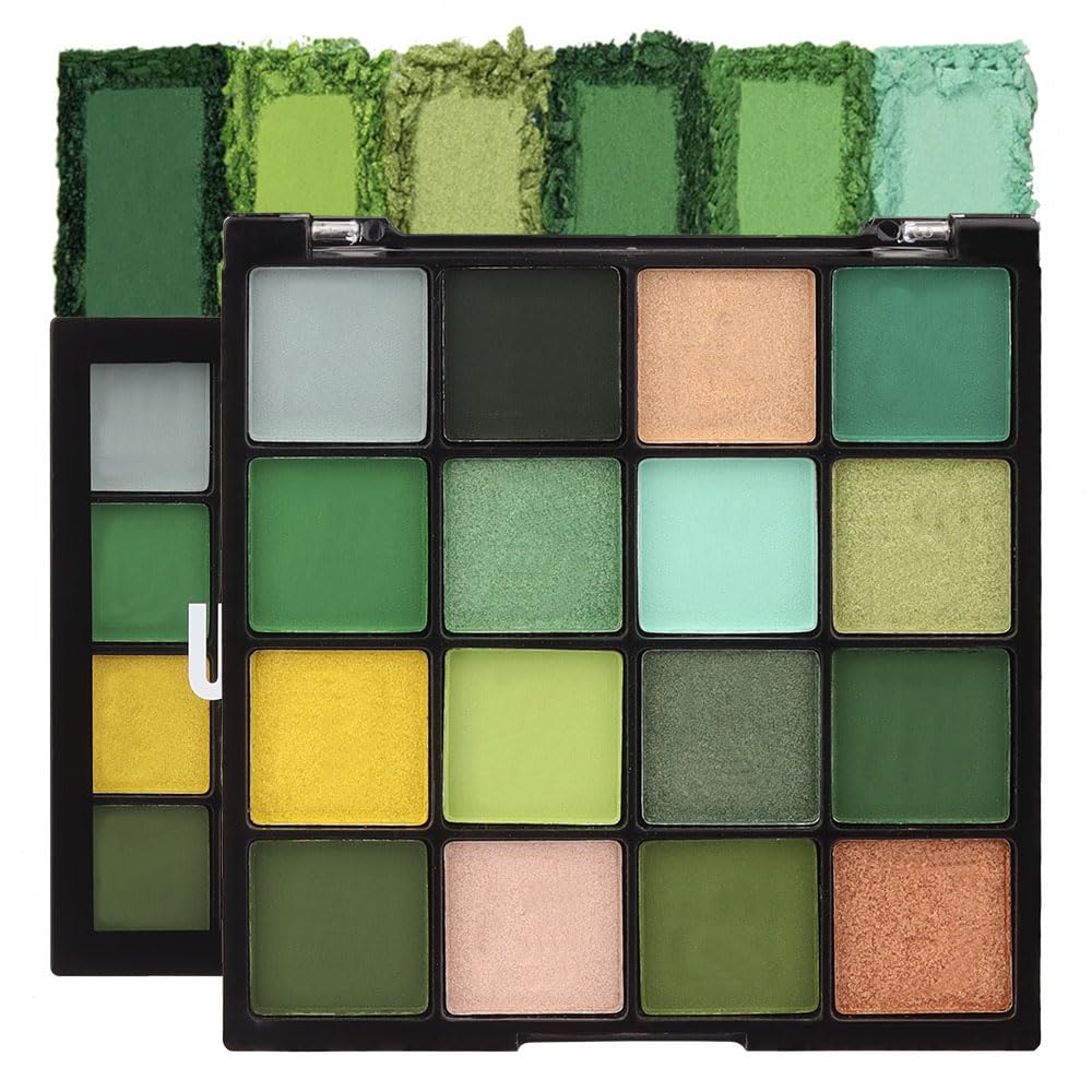 16 Colors Green Olive Matte Shimmer Eyeshadow Palette for Eye Makeup,High Pigmented White Gray Eye Shadow Primers Powder Palet d